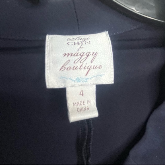 Suzi Chin for Maggy Boutique Dark Navy Stretch Belt Dress - Size 4 - Picture 2 of 8